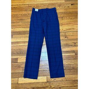 Kenneth Cole Reaction Mens Dress Pants Sz 31x32 Blue Plaid Stretch Slim Fit NWT